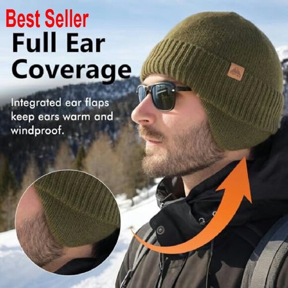 Merino Wool Waterproof Beanie Fleece Lined Ear Flap Winter Hat Unisex main image 6